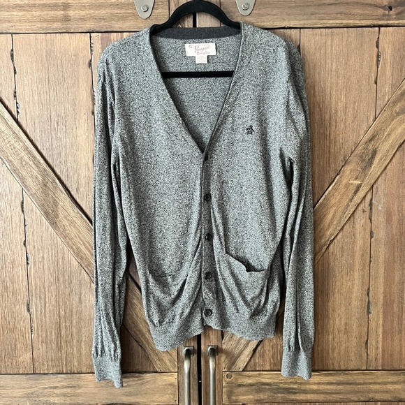 Original Penguin 100% Pima Cotton Heathered Grey Button Up Cardigan Sz Large - Picture 2 of 5